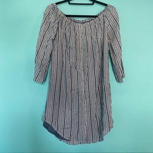 Gentle Fawn Pinstripe Off the Shoulder Dress